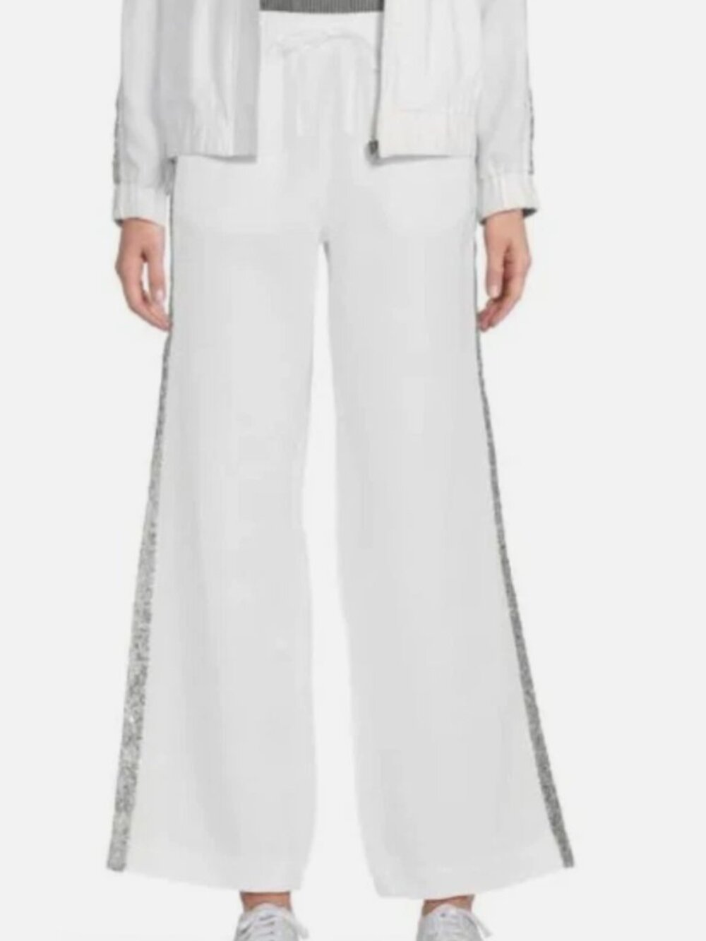 Saks Fifth Avenue 100% Linen White Pants w/ Silver Sequins (XL) NWT